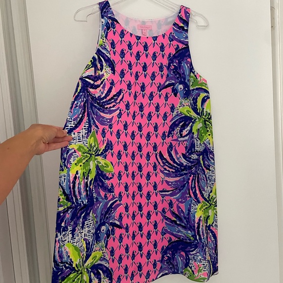 Lilly pulitzer shift dress pink with navy blue toucans size medium - Picture 6 of 7